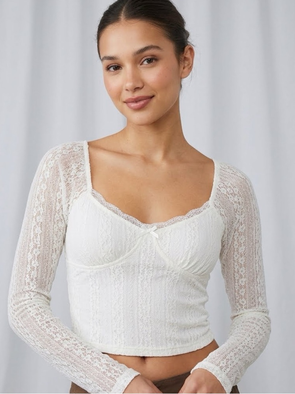 Aeropostale Ivory Lace Crop Top L Fairy Angelcore Boho Coquette Ruching